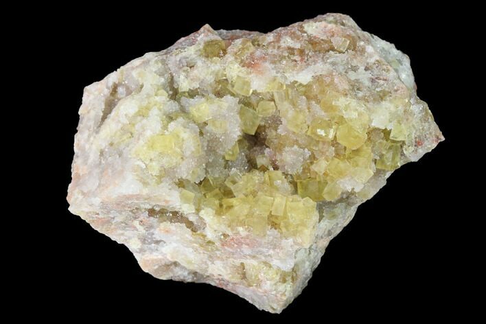Yellow Cubic Fluorite Crystal Cluster with Quartz - Morocco #141643